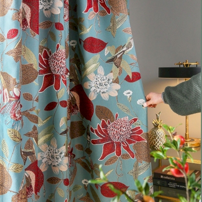 Classic Brocade Curtain, Floral and Birds Motifs Jacquard