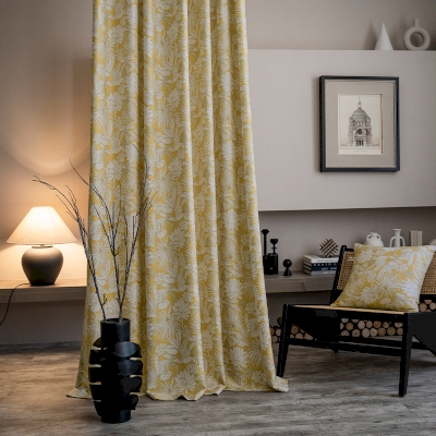 Rideau Cairns, Motif de Plantes Tropicales, Tissu Chenille, Jaune