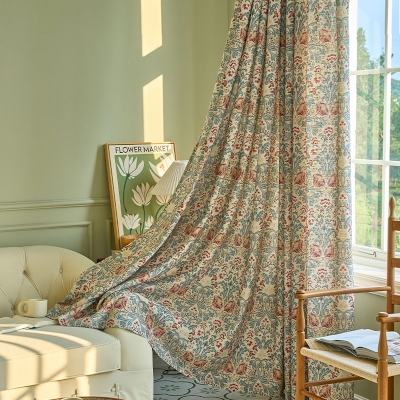 Morris-style cotton-linen curtains, 2 colors