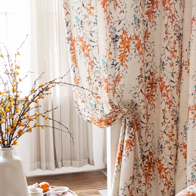 Rideau Fleurs de Vigne Orange et Bleu
