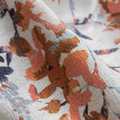 Rideau Fleurs de Vigne Orange et Bleu