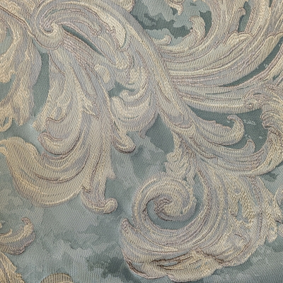 Rideau Sur Mesure FLOR, Tissu Jacquard Bleu à Motif Feuillage Sculpté en Relief