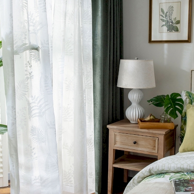 Sheer Embossed Fern Pattern Linen Fabric Curtains