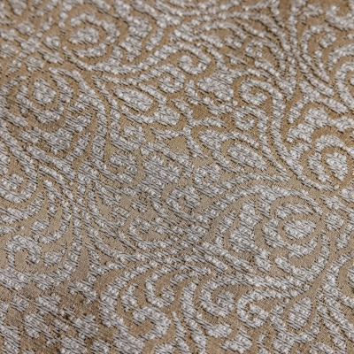 Custom Cotton Linen Brown Curve Pattern Pearly Lace Curtain