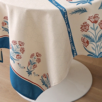 Floral Print Wide Hem Faux Linen Tablecloth, Rectangle Tablecloths, Square Tablecloths