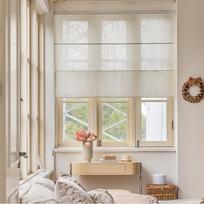 Custom White Linen Texture Sheer Roman Blinds