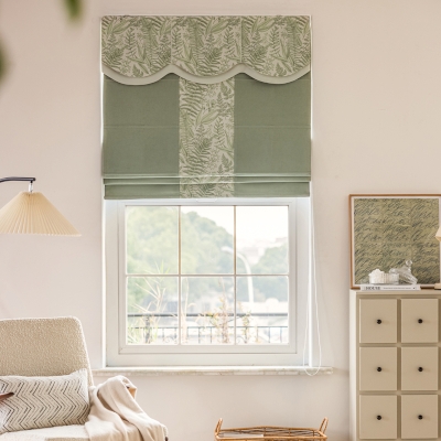 Custom Chenille Roman Shades with Fern Pattern