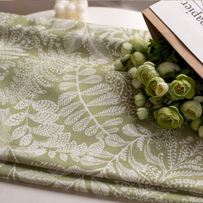 Custom Cotton-Linen Roman Shades with Green Leaf Pattern