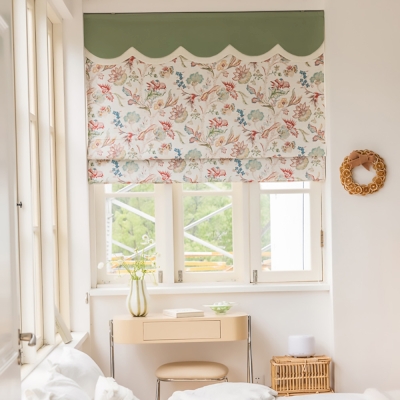 Custom Cotton-Linen Roman Shades with Countryside Botanical Print