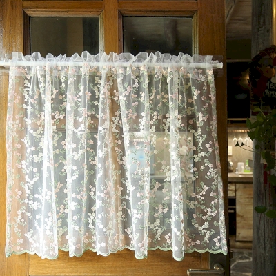 Rideau Brise Bise Broderie résille fleurs de gypsophile, 1 Pièce Rideau Court
