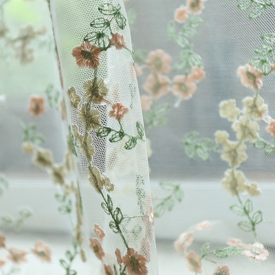 Rideau Brise Bise Broderie résille fleurs de gypsophile, 1 Pièce Rideau Court