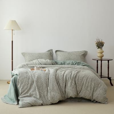 Parures de lit Vert Léopard en Coton Lavé avec Motif en Relief