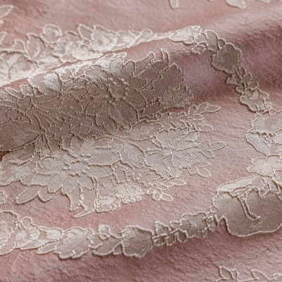 Rideau Chambord, Tissu Jacquard à Motifs de Damas, Rose et Or