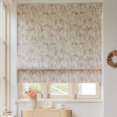 Store Bateau Occultant Sur Mesure avec Tissu Imprimé à Motifs de Pommes de Pin et Fleurs
