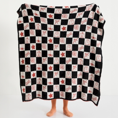 Halloween Blanket with Checkerboard Pattern - Size 130*160cm