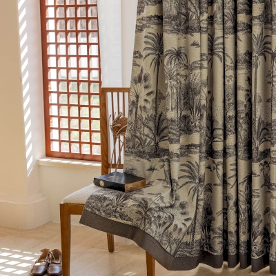 Rideaux Tropicélie,Tissu imprimé Coton-Lin, Marron
