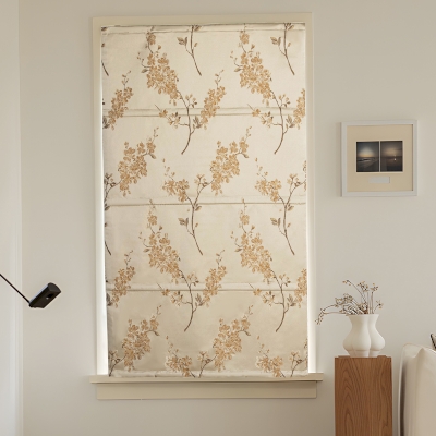 Store Bateau Sur Mesure Jacquard Prunier Blanc Doré, Tissu De Taffetas