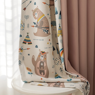 OURSON Embroidered Bear Kids Blackout Custom Curtains