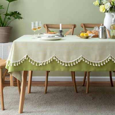 Striped Patchwork Tablecloth with Tassels, Rectangle Tablecloths, Square Tablecloths, Striped Tablecloth