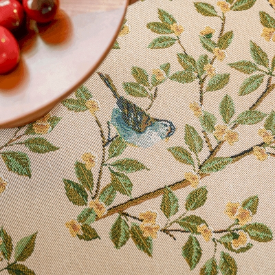Vintage Jacquard Floral and Bird Pattern Tablecloth, Rectangle Tablecloths, Square Tablecloths
