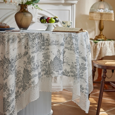Nappe Rectangulaire CHÂTEAU Grise à Imprimé Toile de Jouy