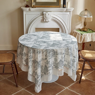 Nappe Rectangulaire CHÂTEAU Grise à Imprimé Toile de Jouy