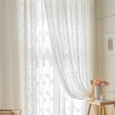 Voilage ISADORA, Tissu à Broderie, Arabesques Florales Brodées