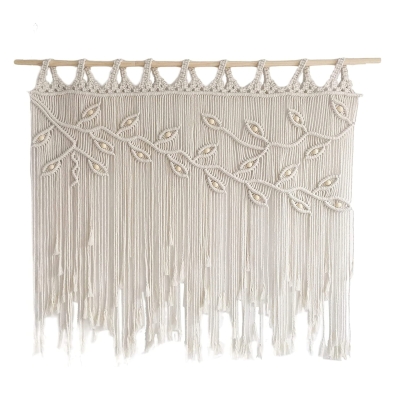 Rideau Macramé Bohème, Feuilles en Tissage Manuel, pour Fenêtre ou Porte