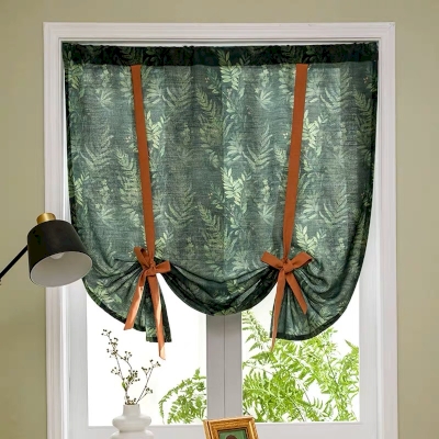 Store Bateau Sur Mesure, Motif de Fougères Vert Foncé, Imprimé sur Coton-Lin