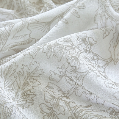 LILOU Brown Botanical Sketch Linen-Texture Custom Sheer Curtains