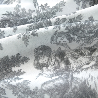 Voilage NOLAN Sur Mesure, Tissu en Fibres de Lin, Motif Toile de Jouy Gris