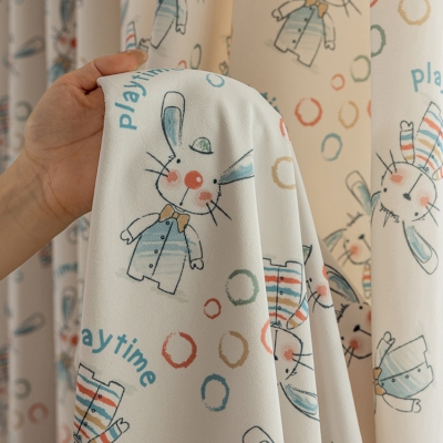 Rideaux pour Enfants, Tissu en Velours, Motif Lapins Arc-en-Ciel