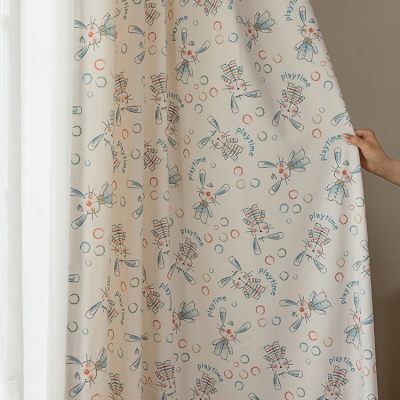 Rideaux pour Enfants, Tissu en Velours, Motif Lapins Arc-en-Ciel