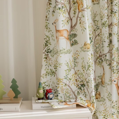 Forest Animal Cotton-Linen Custom Kids Light-Filtering Curtains