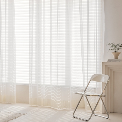 CASA Wavy Edge Embroidered Pearl Detail Sheer Curtains