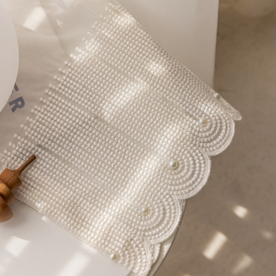CASA Wavy Edge Embroidered Pearl Detail Sheer Curtains