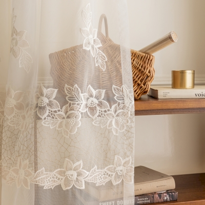 ADELIA Cherry Blossom Embroidered Floral Sheer Curtains