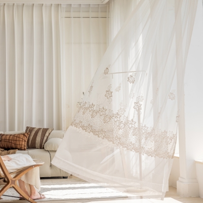 ADELIA Cherry Blossom Embroidered Floral Sheer Curtains
