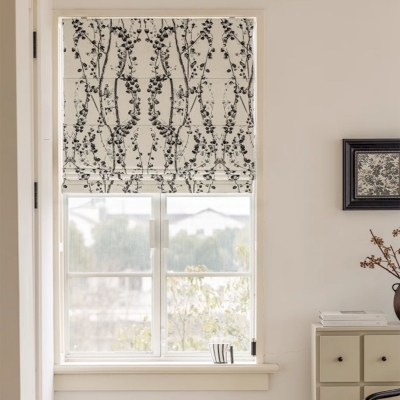 Store Bateau Occultante Sur Mesure, Chenille Jacquard, Fleurs d'Épine Abstraites Modernes