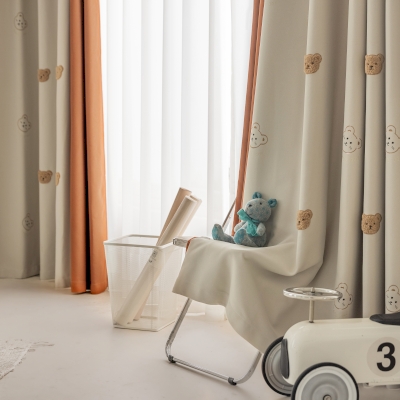 Rideau NAIF,  Rideau Sur Mesure, Rideaux Occultants, Toucher Coton et Lin, Rideaux Ours, Tissu Broderie