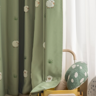 Sheep Embroidered Kids Blackout Custom Curtains