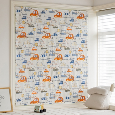AUTORIA Cartoon Car Cotton-Look Custom Kids Room Roman Shades