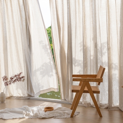 CARLINA Natural Beige Textured Linen Custom Curtains
