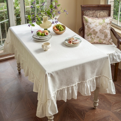 Nappe en Lin Lavé à Volant, Nappe sur mesure, Nappe Ronde, Nappe Rectangulaire