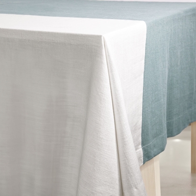 Nappe en Lin Lavé avec Une Bande Ccontrastée au Centre, Nappe Rectangulaire, Nappe de Table, Tissu Lin, Nappe sur mesure