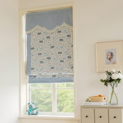 ZIPPY Blue Animal Pattern Custom Kids Room Roman Shades