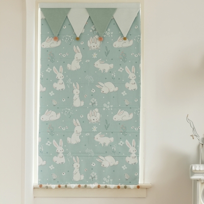 HOPPY Bunny Pattern Decorative Pom-Pom Custom Kids Room Roman Shades