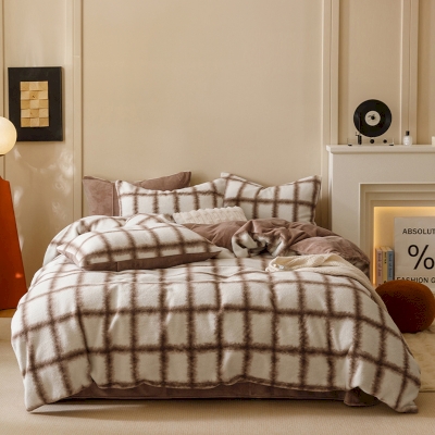 Plaid Soft Fleece Warm Bedding Set (4PCS)