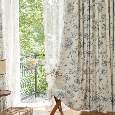 Rideau Occultant KERZAZ, Toucher Coton et Lin, Papillons Volant Parmi Les Fleurs, Rideau sur mesure
