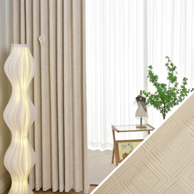 Rideau Occultant BOSTON, Chenille Fabric, Tissu Carré Jacquard, Rideau Beige